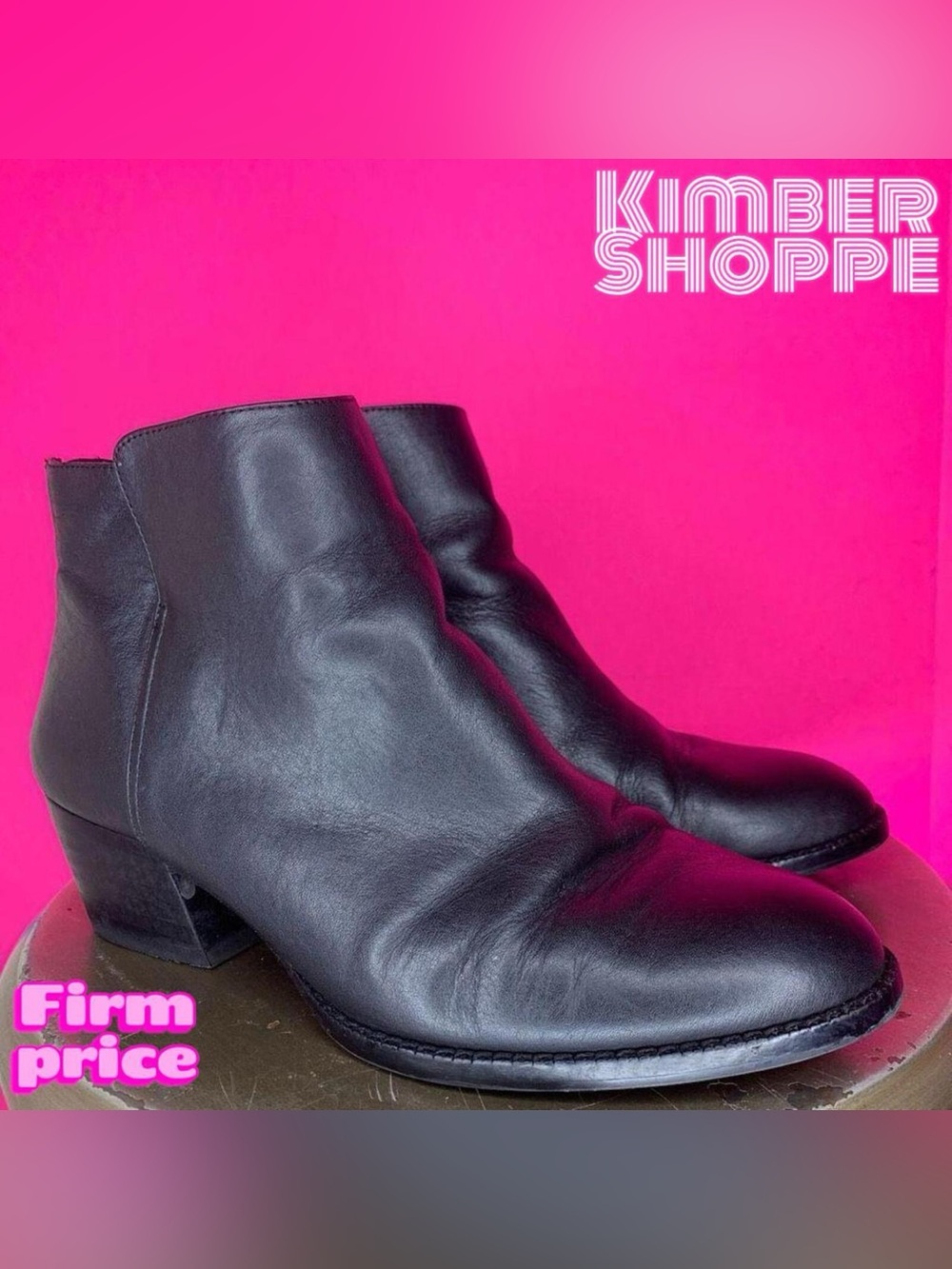 Antonio Melani Black Leather Block Heel Back Zip Ankle Boots US 7.5 EU 38 UK 5.5
